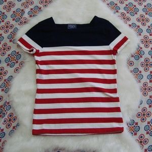 {Chaps} Square neck nautical tee - Navy&White